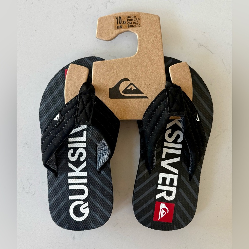 Quiksilver Boy's Quilted Wide Strap Blaze Flip Flops Sandals Size 10 Youth Black